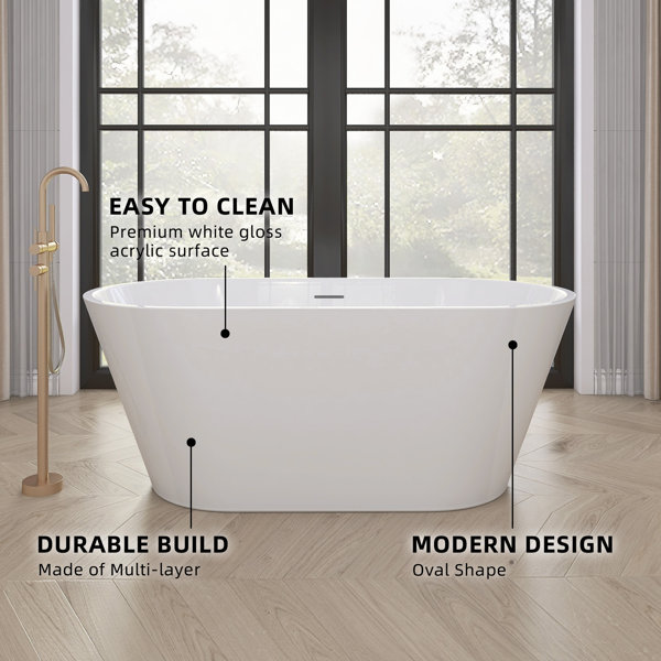 ZEAFIVE Bathtubs 51'' x 27.5'' Freestanding Soaking Acrylic Bathtub